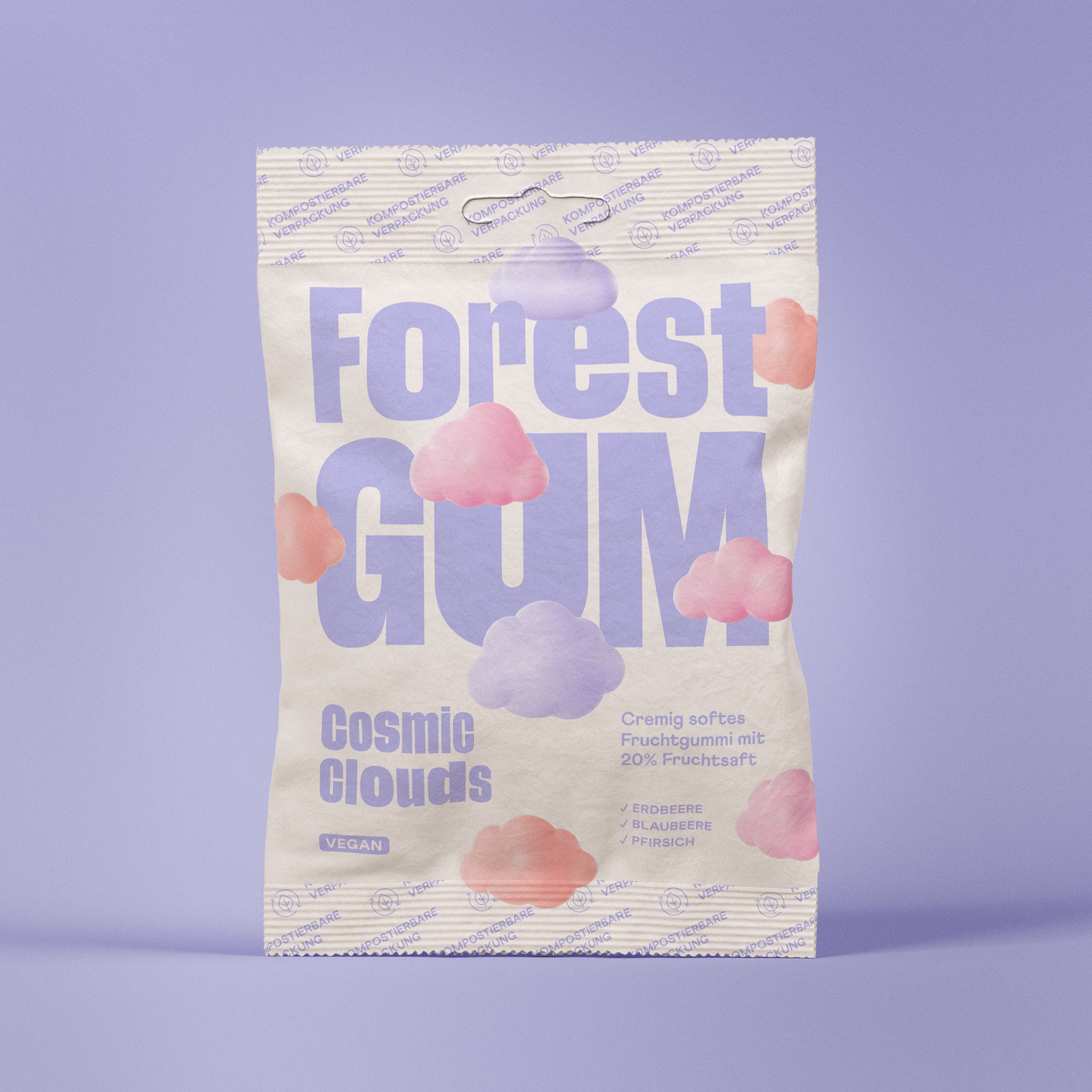 Forest Gum Cosmic Clouds. Vegane Cremige Fruchtgummi Wolken in eine Kompostierbare Verpackung.