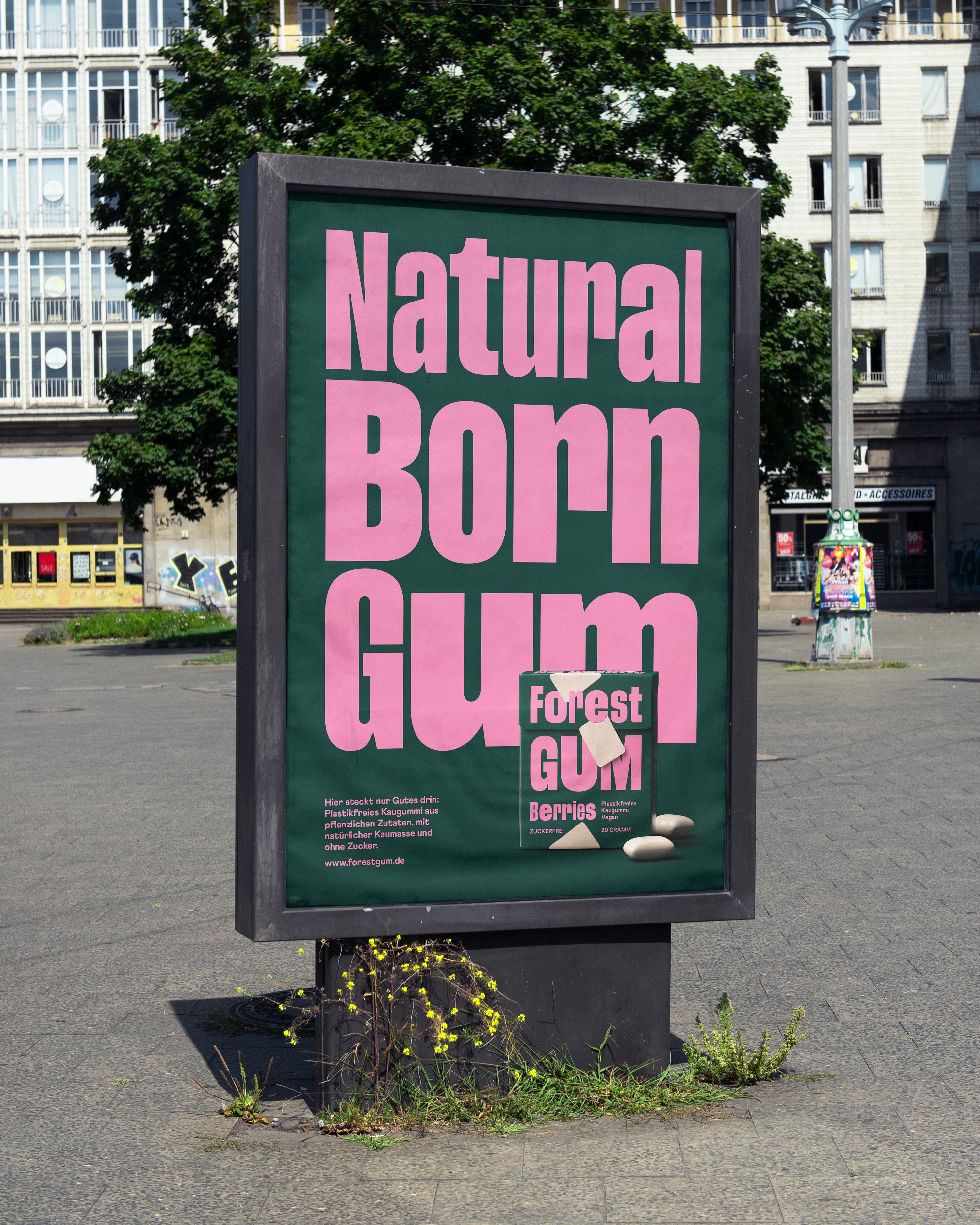Plakat mit der schrift natural born gum
